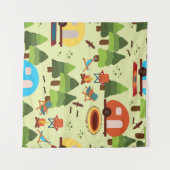 キャンピングシーン、シームレスなヴィンテージパターン タペストリー (正面(横))