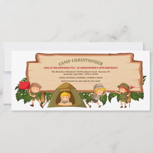 キャンピングスカウトバースデーパーティーの招待 招待状 (正面)