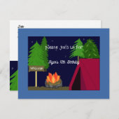 キャンピングスリーポバーバースデーパーティー招待 招待状 (正面/裏面)