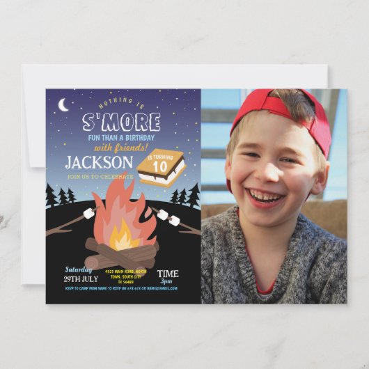 キャンピングズモアパーティーキャンプファイアフォト招待状 招待状 (正面)