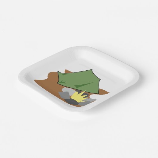 キャンピングテントとキャンプファイアアウトドアアドベンチャー ペーパープレート (傾斜あり)