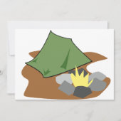 キャンピングテントとキャンプファイヤーアウトドアアドベンチャー 招待状 (正面)