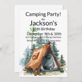 キャンピングテントシーン誕生日 招待状 (正面/裏面)