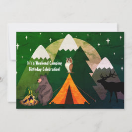 キャンピングテントフォレスト動物と山の誕生日 招待状