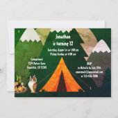 キャンピングテントフォレスト動物と山の誕生日 招待状 (裏面)