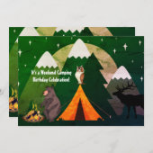 キャンピングテントフォレスト動物と山の誕生日 招待状 (正面/裏面)