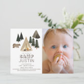 キャンピングテントベアーボーイ1stバースデーフォト 招待状 (スタンド正面)