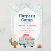 キャンピングテントボンファイアボーイ誕生日招待状 招待状 (正面/裏面)