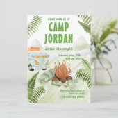 キャンピングテントボンファイアボーイ誕生日招待状 招待状 (スタンド正面)