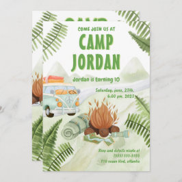 キャンピングテントボンファイアボーイ誕生日招待状 招待状