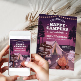 キャンピングテントボンファイヤーガール誕生日招待状 招待状