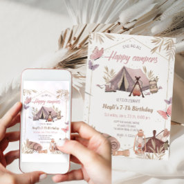 キャンピングテントボンファイヤーガール誕生日招待状 招待状