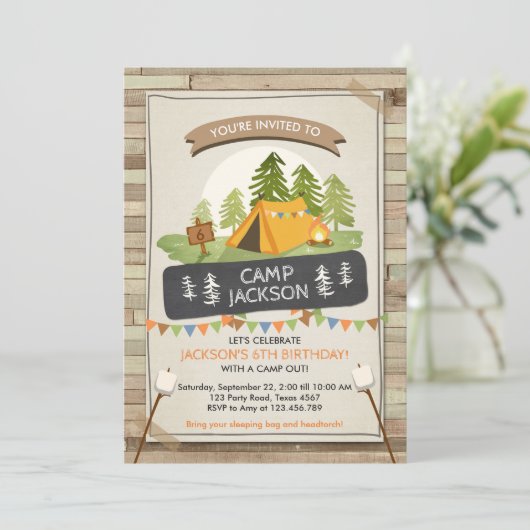 キャンピングテント招待状誕生日キャンプアウトグランピング 招待状 (スタンド正面)