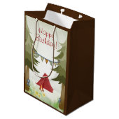 キャンピングテント、キャンプファイア、フラワーウッドランド誕生日 ミディアムペーパーバッグ (裏面アングル)