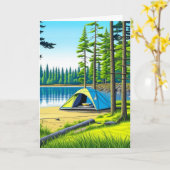 キャンピングテーマのテントインザウッズ誕生日 カード (黄色い花)