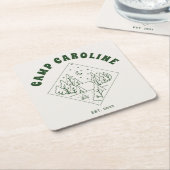 キャンピングテーマのブライズメイドパーティー 緑 スクエアペーパーコースター (アングル)