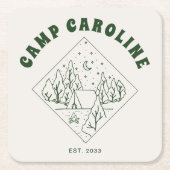 キャンピングテーマのブライズメイドパーティー 緑 スクエアペーパーコースター (正面)