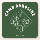 キャンピングテーマのブライズメイドパーティー 緑 スクエアペーパーコースター (正面)