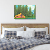 キャンピングテーマアート |森の中の湖のテント キャンバスプリント (インサイチュ (寝室))