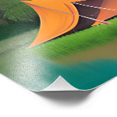 キャンピングテーマアート |森の中の湖のテント フォトプリント            (角)