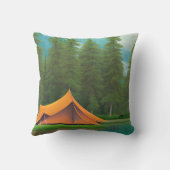キャンピングテーマアート |湖の森のテント クッション (裏面)