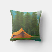 キャンピングテーマアート |湖の森のテント クッション (正面)