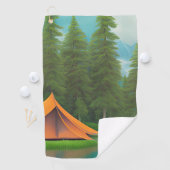 キャンピングテーマアート |湖の森のテント ゴルフタオル (インサイチュ)