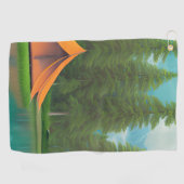 キャンピングテーマアート |湖の森のテント ゴルフタオル (横)