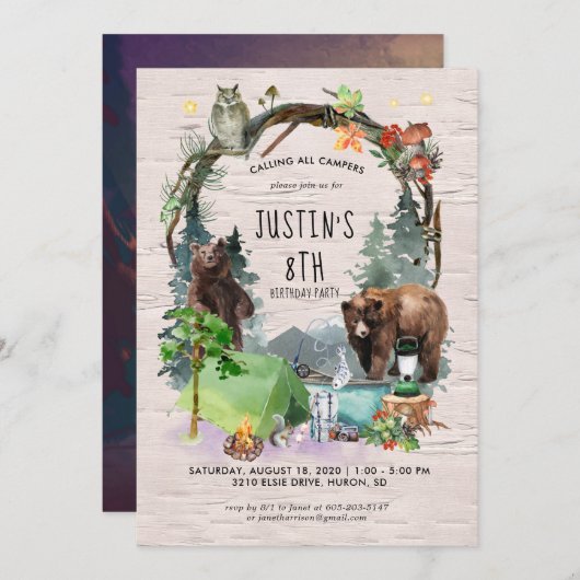 キャンピングテーマパーティの招待状 招待状 (正面/裏面)