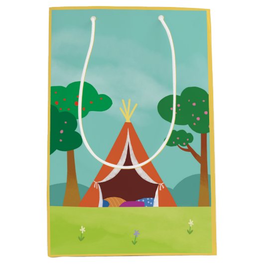 キャンピングテーマ誕生日グディー/抱き枕 ミディアムペーパーバッグ (正面)