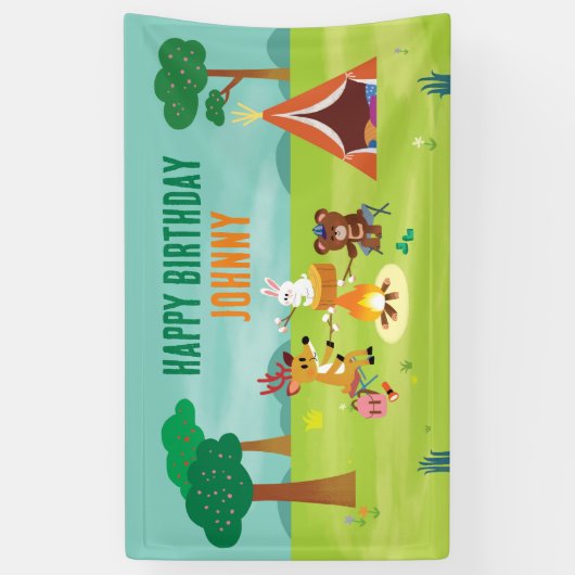 キャンピングテーマ誕生日バナー 横断幕 (縦)