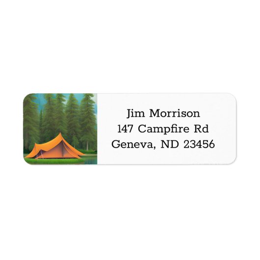 キャンピングテーマ |湖と山のテント ラベル (正面)