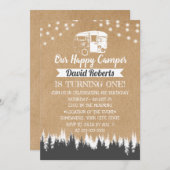 キャンピングトレーラハッピーキャンパークラフト素朴誕生日 招待状 (正面/裏面)