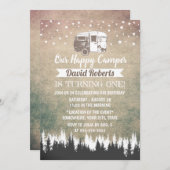 キャンピングトレーラハッピーキャンパー素朴誕生日 招待状 (正面/裏面)