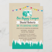 キャンピングトレーラハッピーキャンパー誕生日 招待状 (正面/裏面)