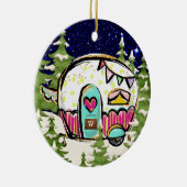 キャンピングトレーラーとドアサイン セラミックオーナメント (右)