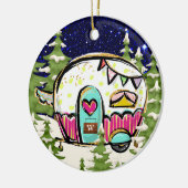 キャンピングトレーラーとドアサイン セラミックオーナメント (左)