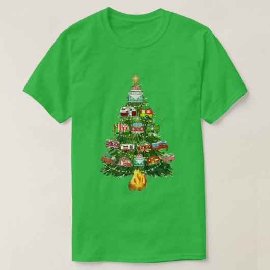 キャンピングトレーラークリスマスツリーキャンピングキャンパーRV X Tシャツ (デザイン正面)