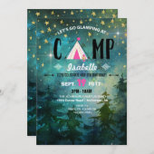キャンピングナイトタイムフォレストワイルドネス誕生日 招待状 (正面/裏面)