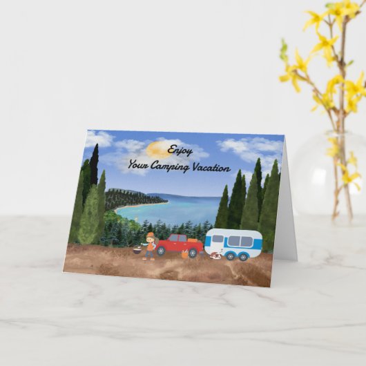 キャンピングバケーションカーかわいらしドwith風光明媚 カード (黄色い花)