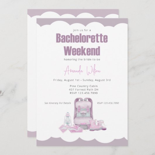 キャンピングバックパックバチェロレッテ招待状 招待状 (正面/裏面)