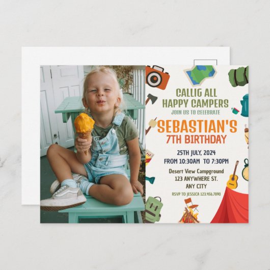 キャンピングバースデーパーティーの写真 ポストカード (正面/裏面)