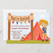 キャンピングバースデーパーティーの招待 招待状 (正面/裏面)