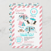 キャンピングバースデーパーティーカウトレトロスタイル 招待状 (正面/裏面)