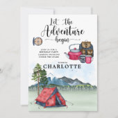 キャンピングバースデーパーティーガールズウィークエンド招待状 招待状 (正面)