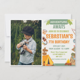 キャンピングバースデーパーティーキッズモダン招待状 招待状
