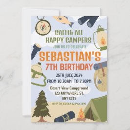 キャンピングバースデーパーティーキッズモダン招待状 招待状