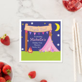 キャンピングバースデーパーティースリープピンクと紫 スタンダードカクテルナプキン (インサイチュ)