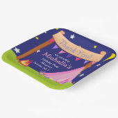 キャンピングバースデーパーティースリープピンクと紫 ペーパープレート (傾斜あり)