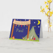 キャンピングバースデーパーティースリーポバーカーキグリーン カード (黄色い花)